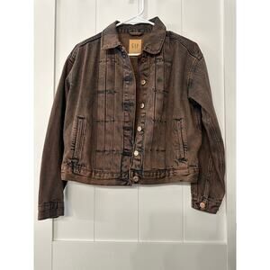 Gap Tux Icon Denim Jacket in an brown acid wash sz Small petite